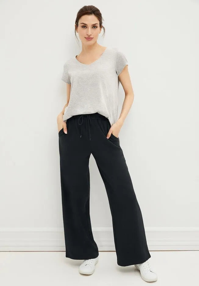 Ellos Studio French Terry Wide Leg Drawstring Elastic Waistband Sweatpants