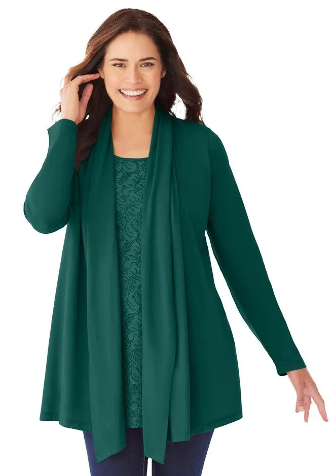 2-Fer Cardigan & Attached Lace Tunic