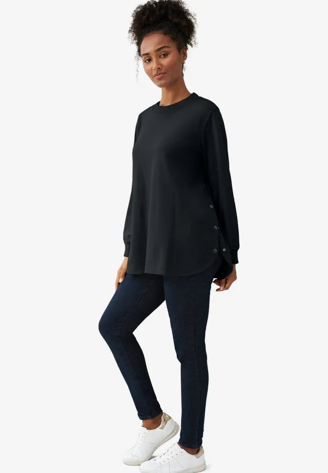 Curved Hem Sweatshirt Tunic With Side Snaps