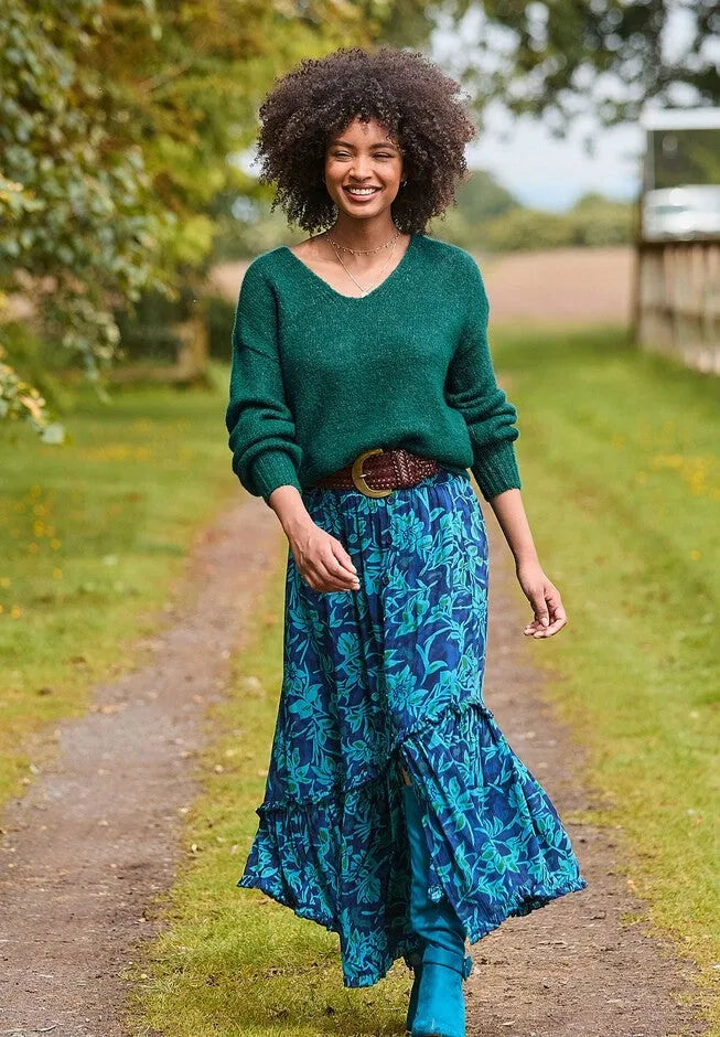 Crinkle Ruffle Maxi Skirt