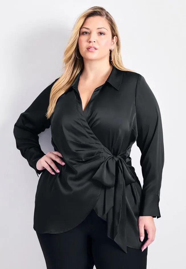 Goldi Satin Wrap Blouse