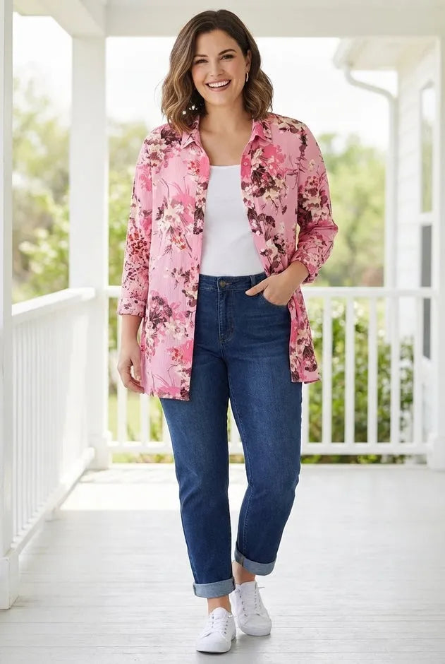 Crinkle Button-Front Shirt