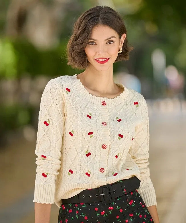 Embroidered Cable Cardigan