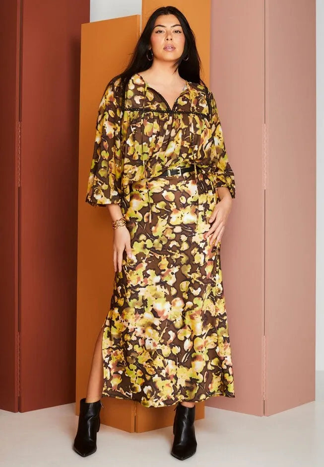 Satin Side-Slit Midi Skirt