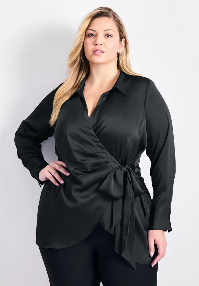Goldi Satin Wrap Blouse
