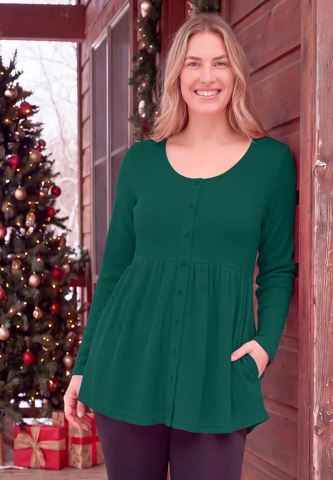 Empire-Waist Waffle Thermal Knit Tunic