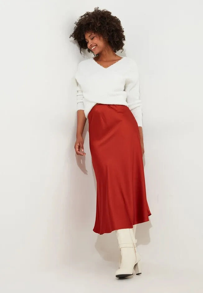 Fluted Satin Midi Skirt