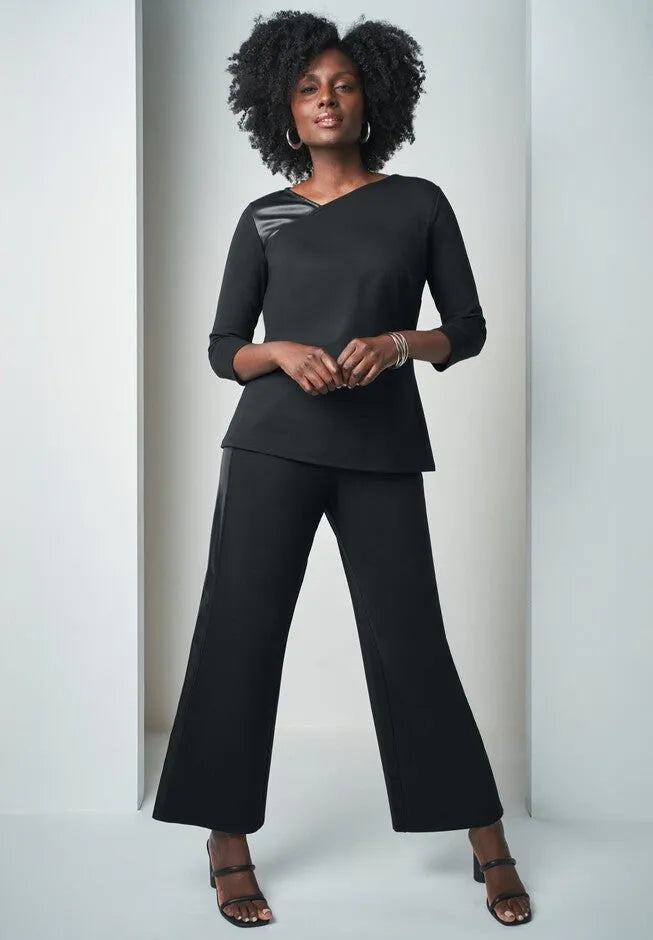 Mixed Media Wide Leg Pant