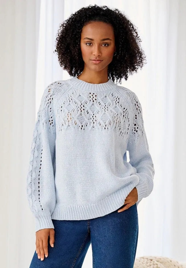 Pointelle Yoke Pullover Sweater