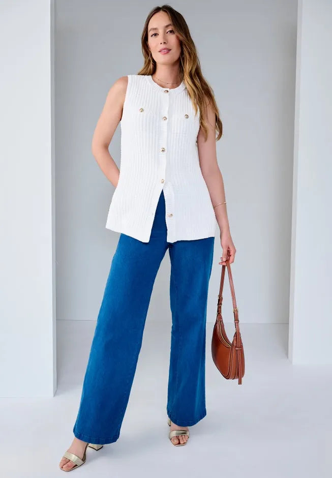 Boxy Stitch Cardigan Sweater Vest