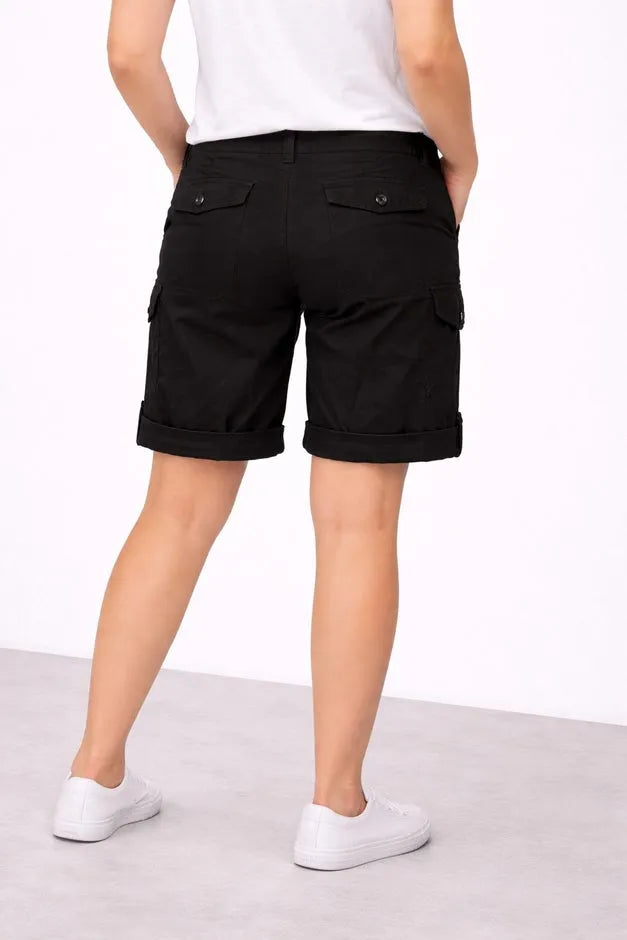 2 in 1 Mid-Rise Stretch Cotton Convertible Cargo Bermuda To Shorts