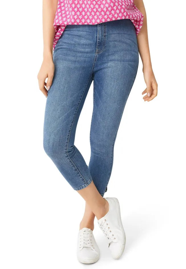 Mid-Rise Stretch Denim Skinny Capri