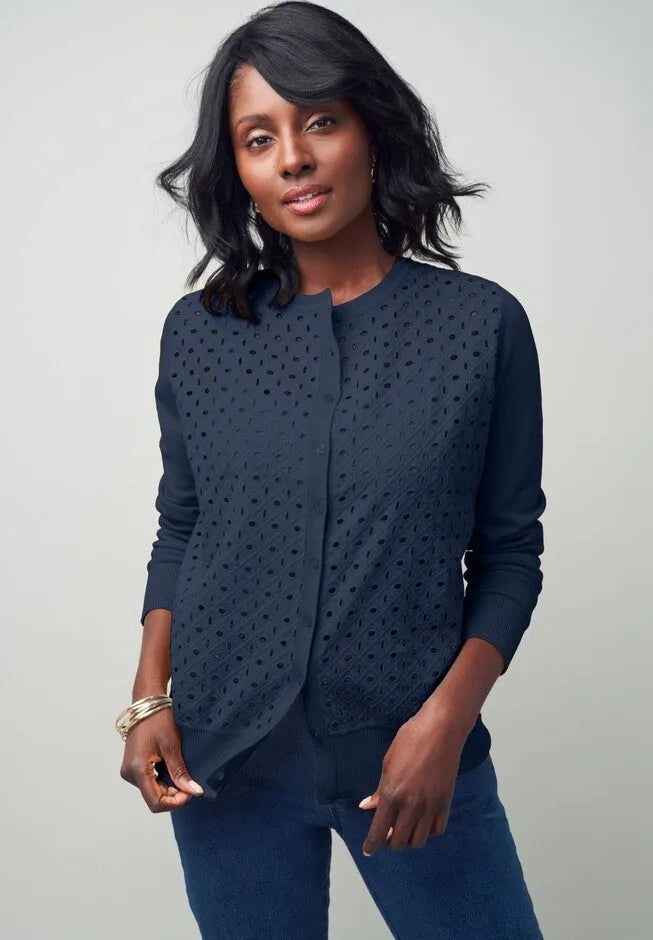 Fine Gauge Eyelet Cardigan