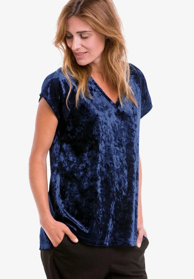 Stretch Crushed Velour V-neck Short Sleeve Tee