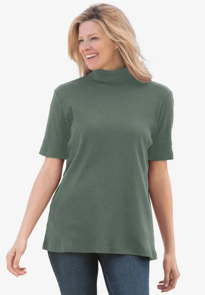 Ribbed Short Sleeve Turtleneck