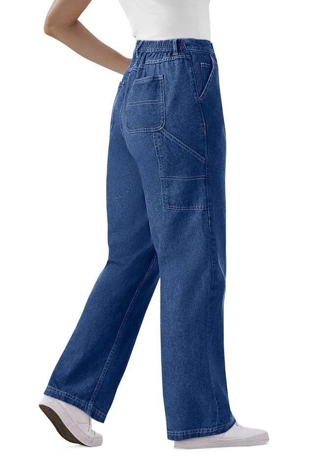Back-Elastic All-Cotton Denim Carpenter Jeans