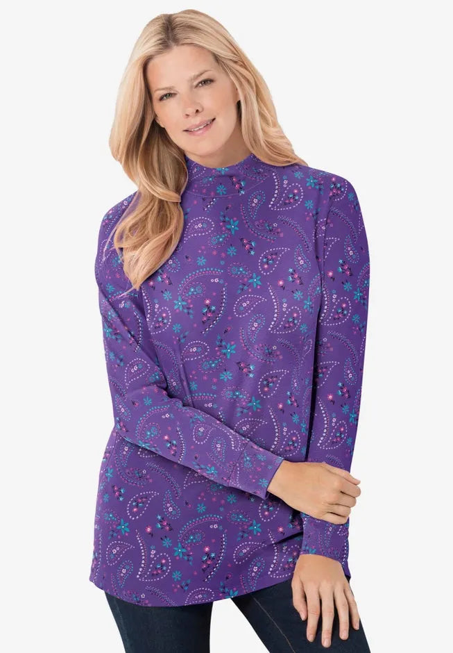 Perfect Printed Long-Sleeve Mockneck Tee