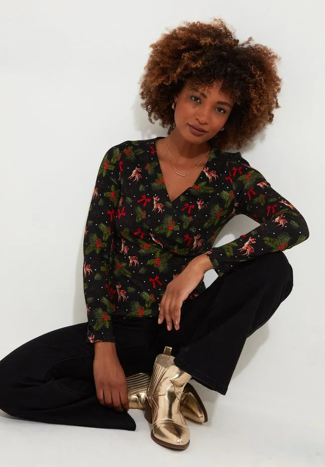 Stretch Knit Festive Wrap Top