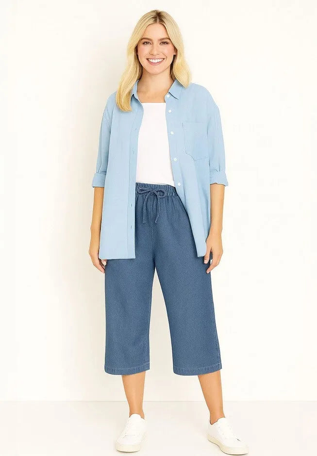 Drawstring Denim Capri