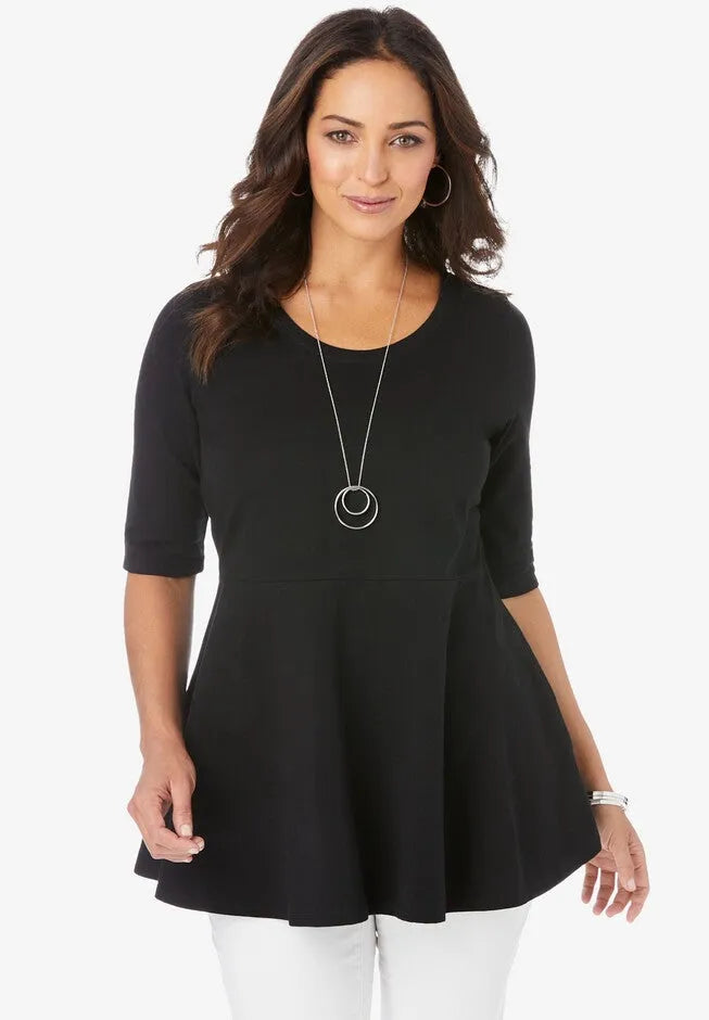 Stretch Cotton Peplum Tunic