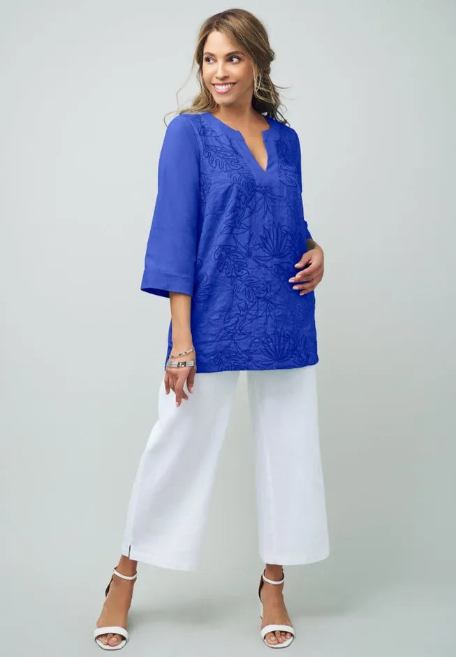 Linen V-Neck Embroidered Tunic