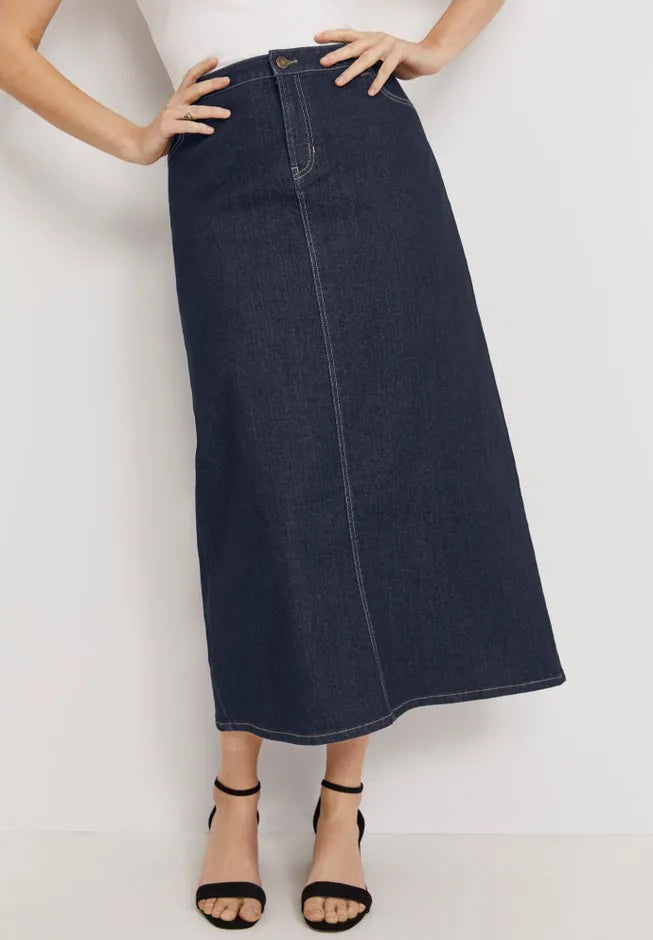 True Fit Stretch Denim Midi Skirt
