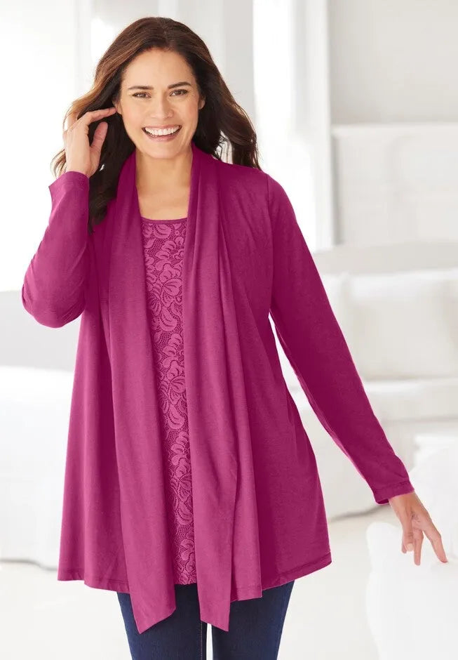 2-Fer Cardigan & Attached Lace Tunic