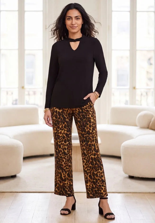 Stretch Cotton Knit Keyhole Twist Tunic
