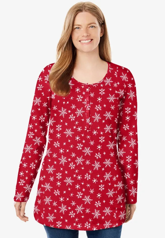 Perfect Printed Long-Sleeve Henley Tee