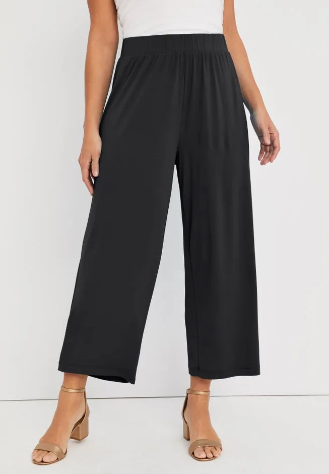 Stretch Knit Wide Leg Crop Pant