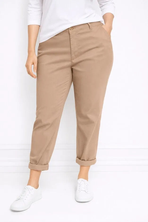 Mid-Rise Stretch Chino Tapered Straight Leg Pants