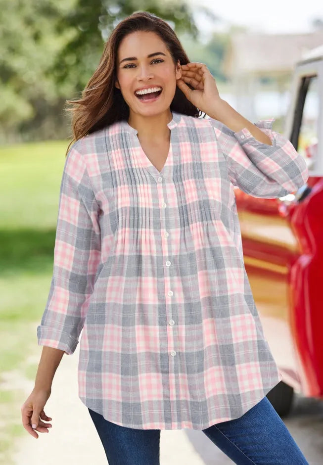 Pintucked Flannel Shirt
