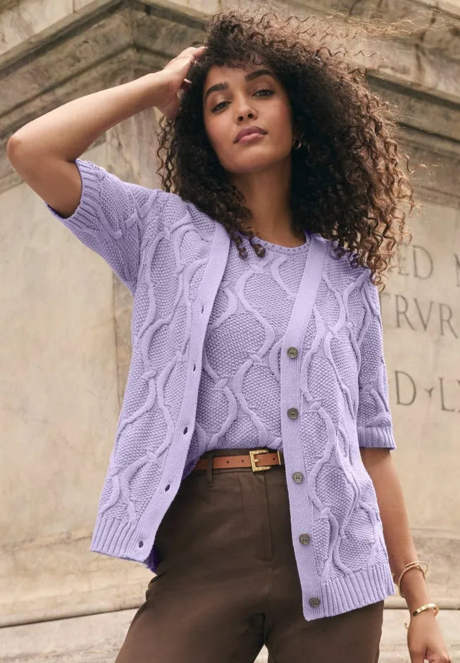 Elbow Sleeve Cable Cardigan