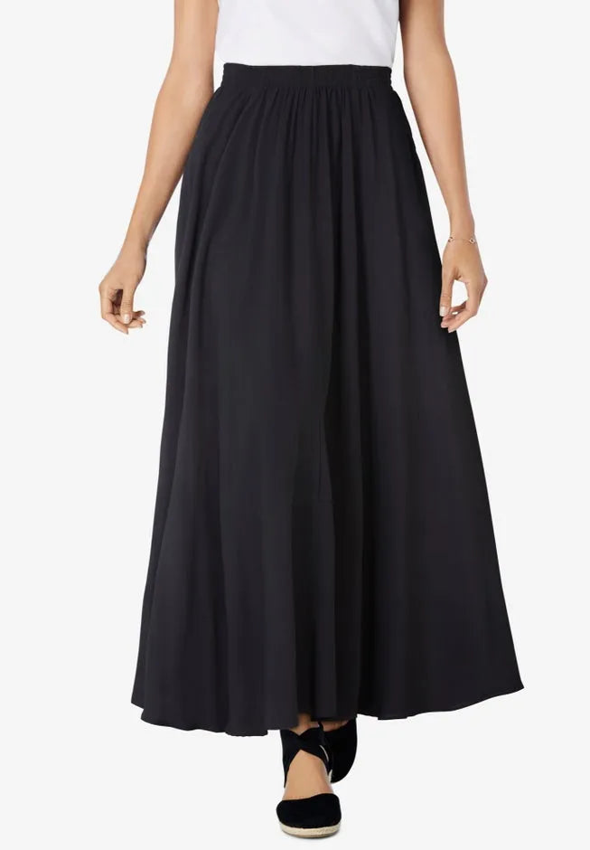 Pull-On Elastic Waist Soft Maxi Skirt