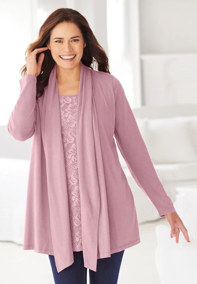 2-Fer Cardigan & Attached Lace Tunic