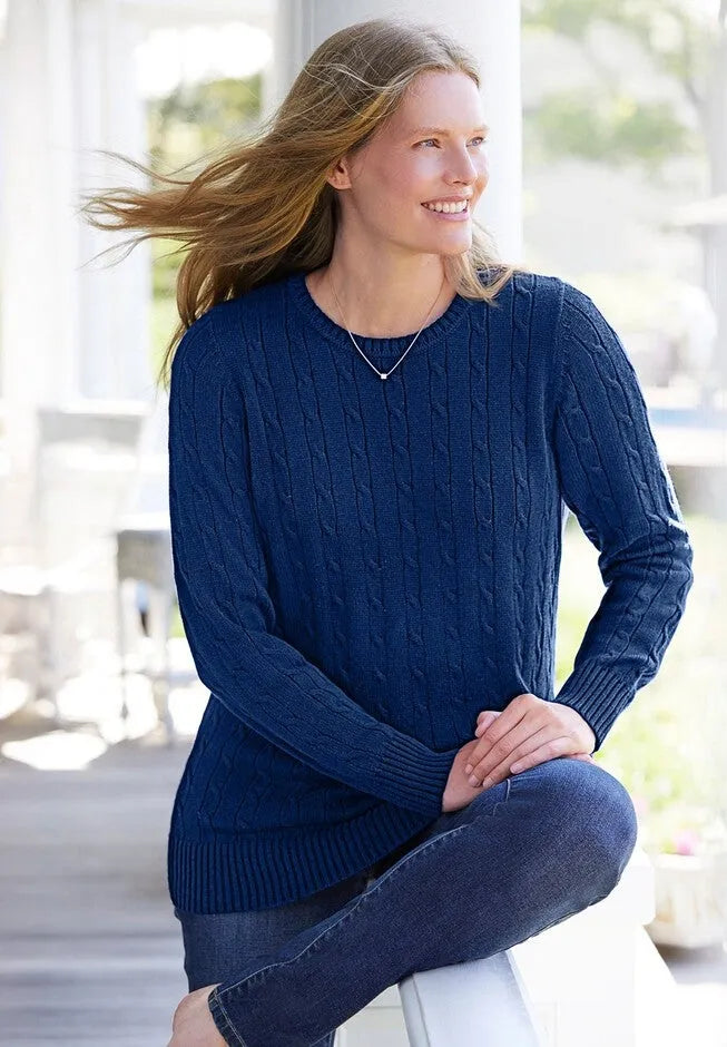 Cable Knit Pullover Crewneck Sweater