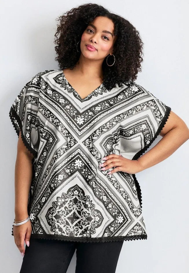 Crochet Trim Poncho Top