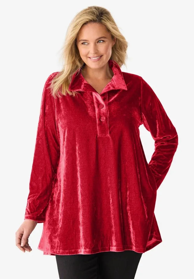Velour Henley Swing Tunic