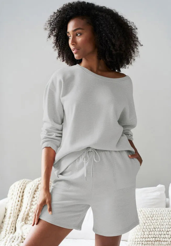 Fleece Relaxed Drawstring Elastic Waistband Shorts