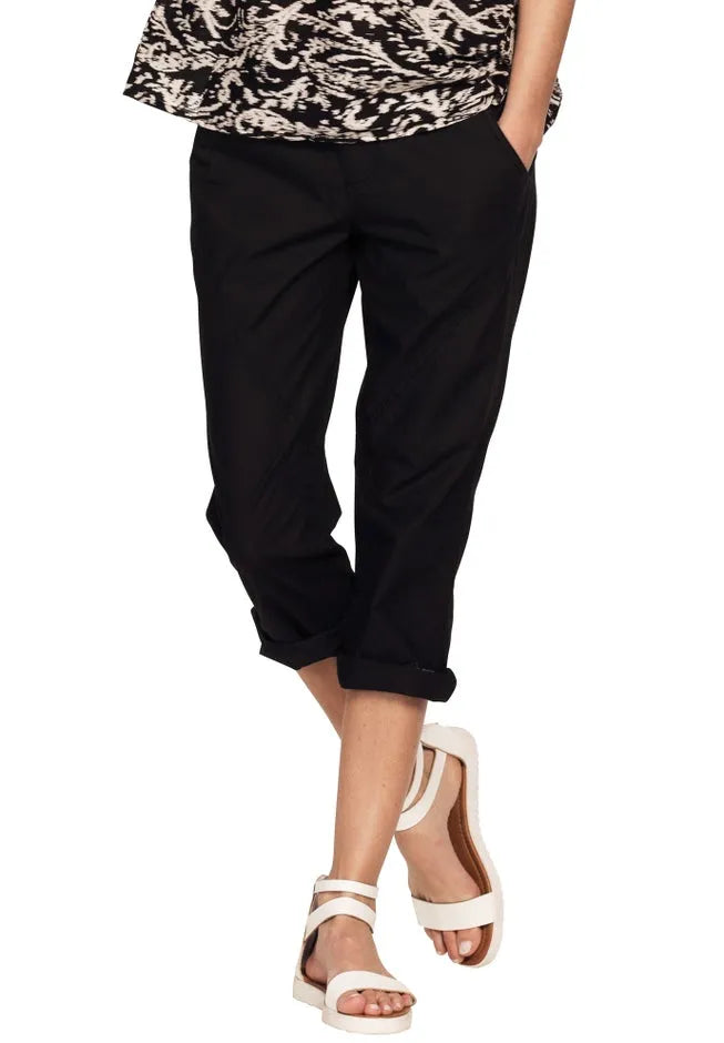 Stretch Cotton Poplin Mid-Rise Seamed Capri