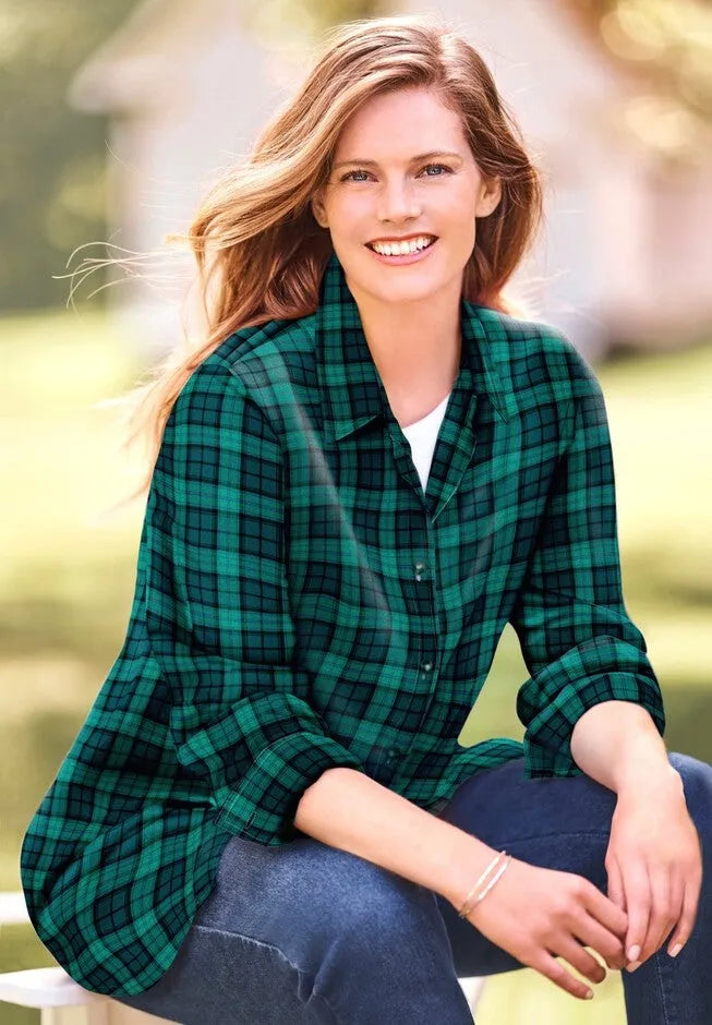 Plaid Double-Brushed Cotton Flannel Shirt