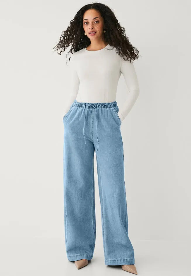Elastic Waist With Drawstring Wide Leg Jeans
