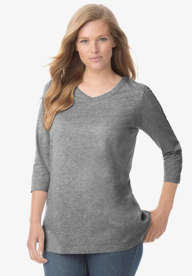 Perfect Three-Quarter Sleeve V-Neck Tee