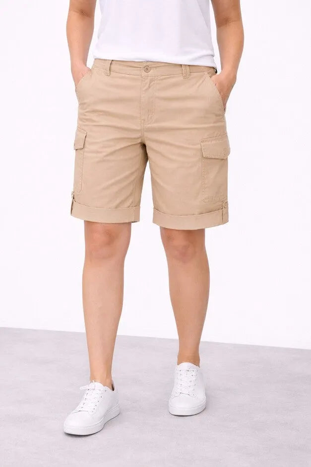 2 in 1 Mid-Rise Stretch Cotton Convertible Cargo Bermuda To Shorts