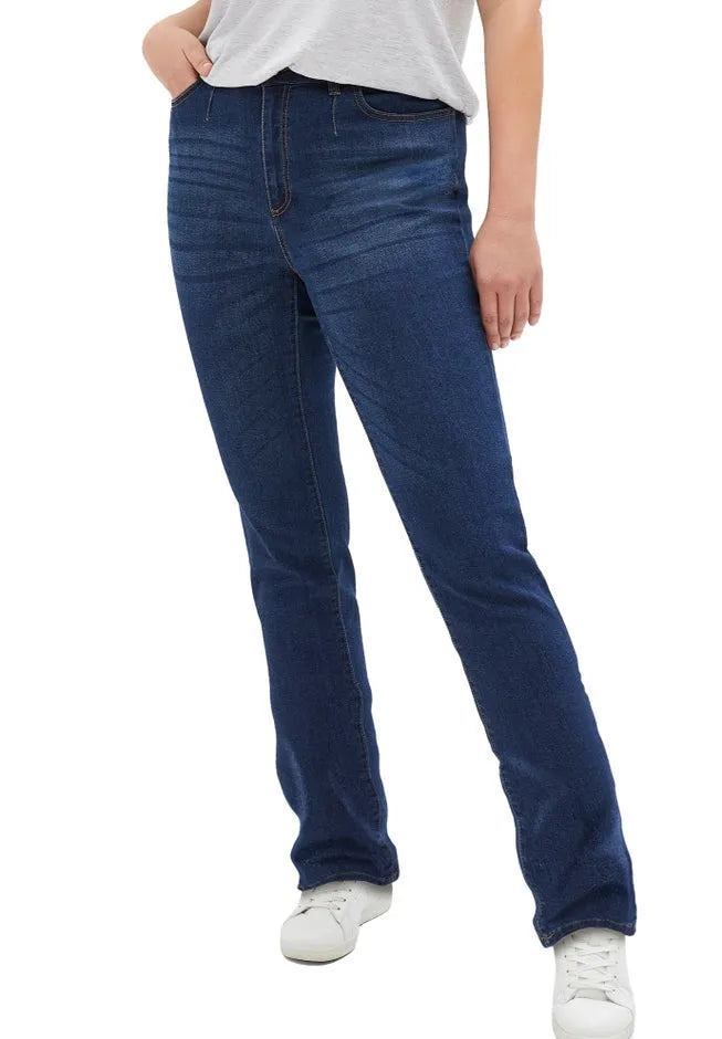 Stretch Mid-rise Adjustable Waist Straight Jean