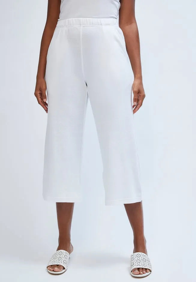 Soft Ease Cotton Knit Cropped Wide Leg Pant