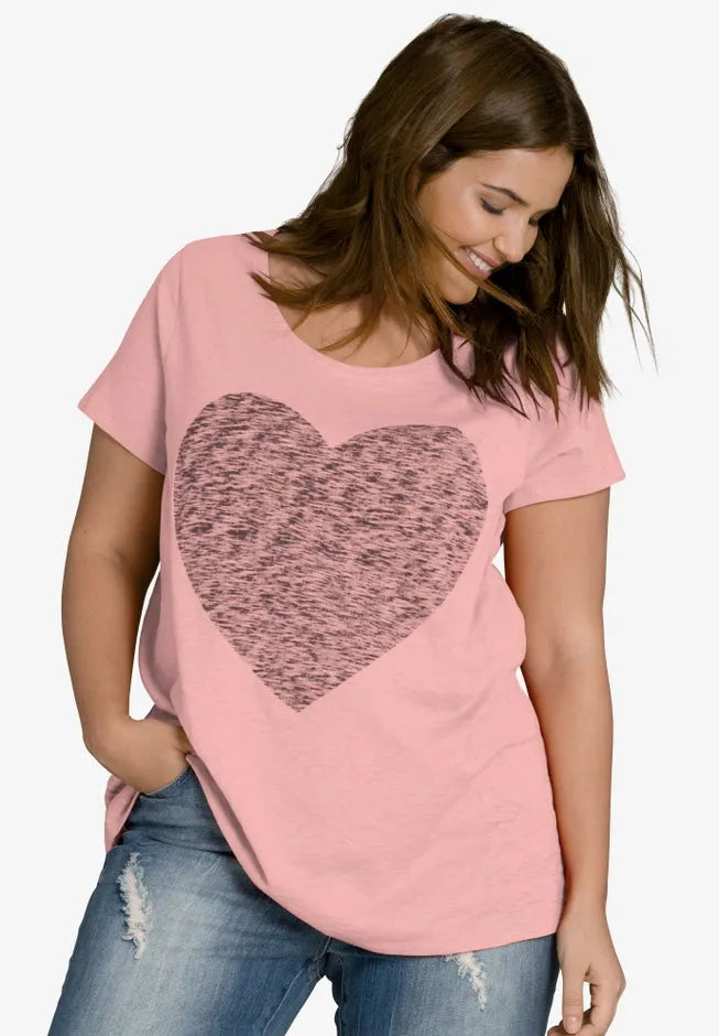 100% Cotton Jersey Slub Scoopneck Short Sleeve Graphic Tee