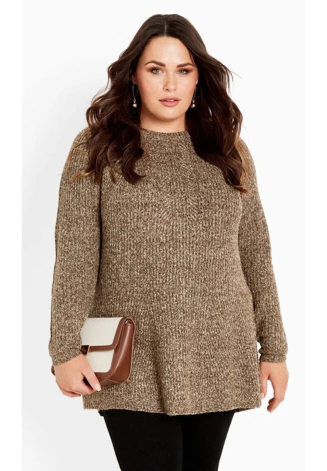 Tia Curved Hem Tunic Sweater