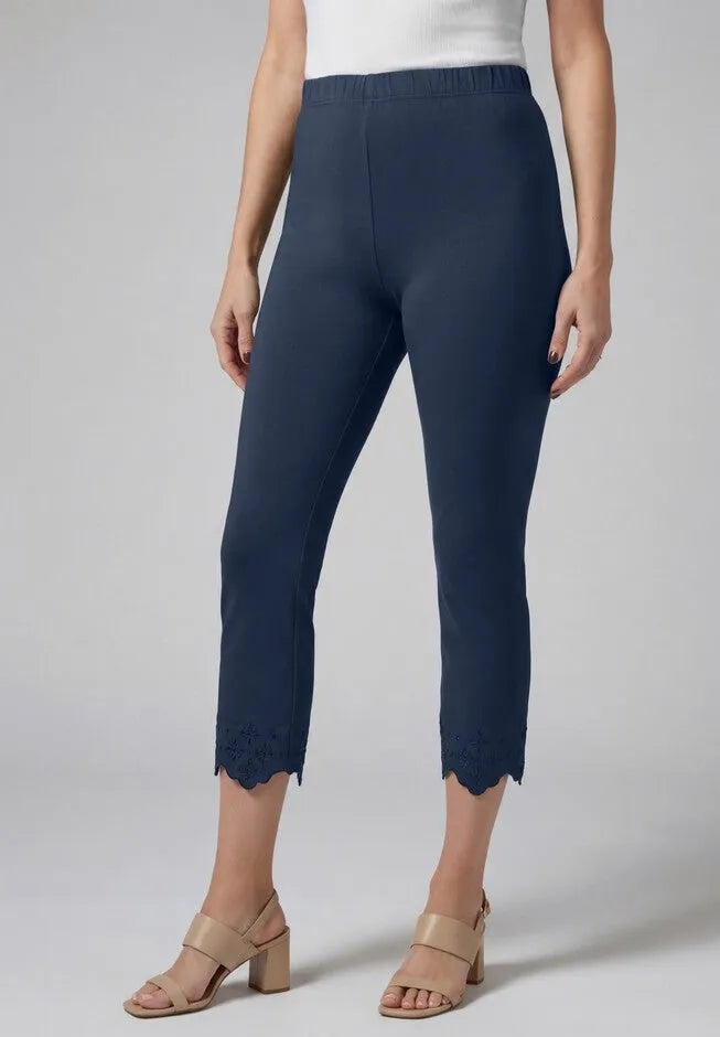 Stretch Cotton Eyelet Capri Legging