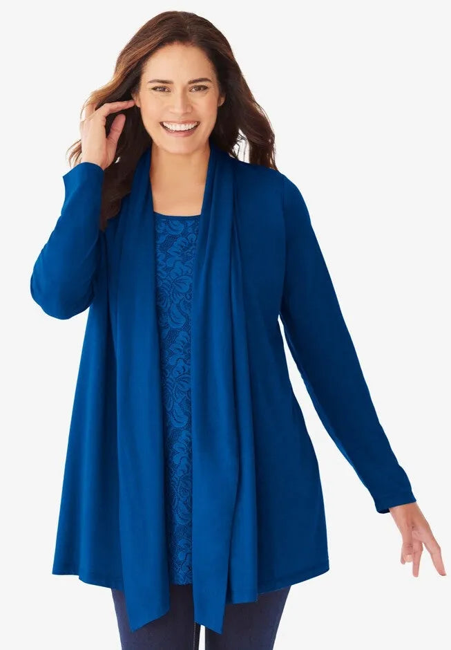2-Fer Cardigan & Attached Lace Tunic